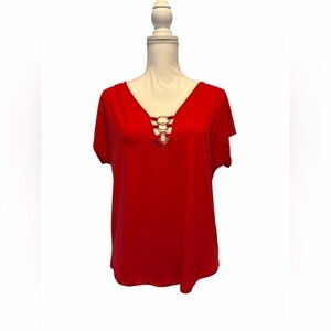 Blu Pepper Red Lattice V-Neck Top Size 2XL